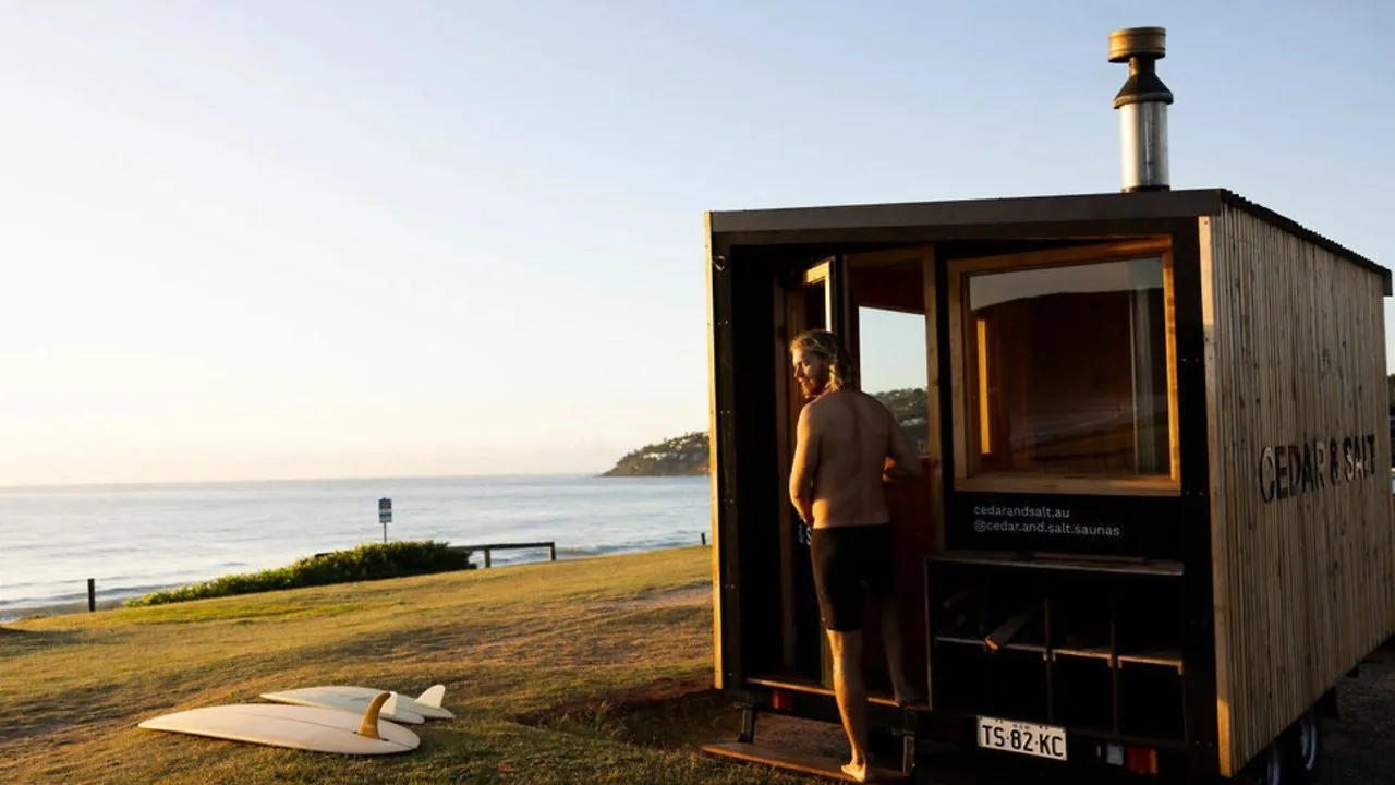 Sauna, swim, repeat: You can find this dreamy 10-person Finnish sauna by Cedar & Salt at a Sydney beach